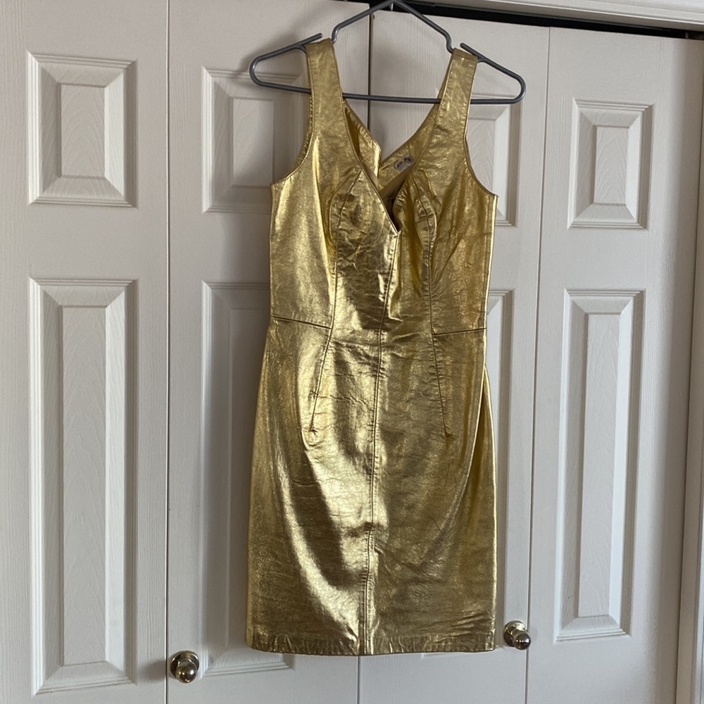 NorthBeach Leather metallic Gold Dress. 1980s Vintage very clean throughout. - Picture 4 of 4